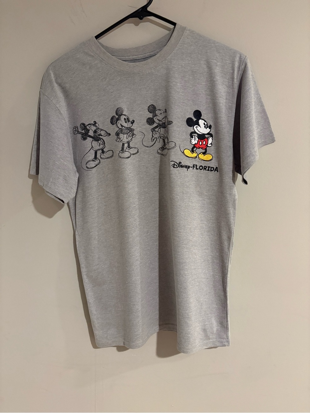 Disney Mickey Mouse Florida T-Shirt Small Gray Embroidered Graphic Tee